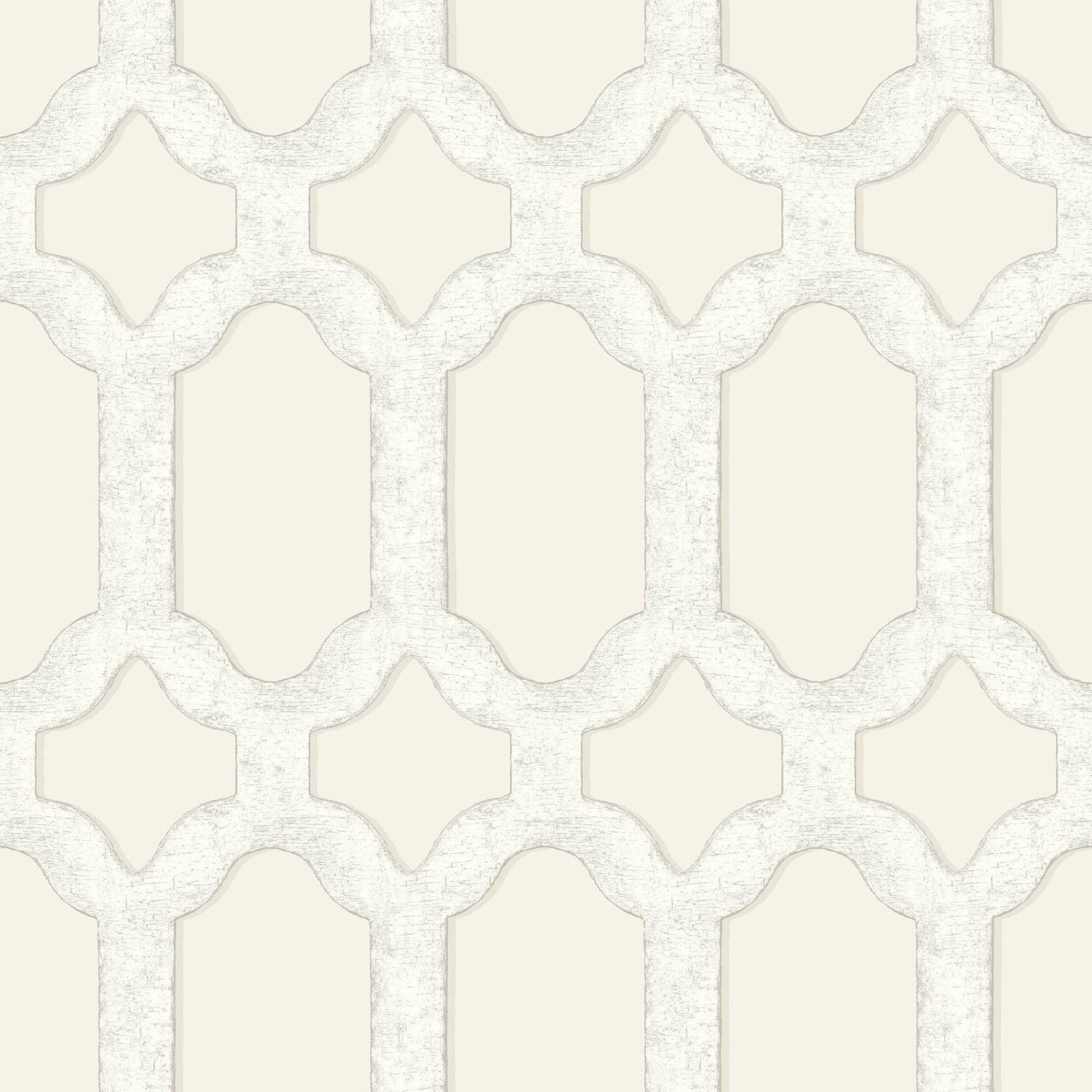 Chervil Cream Trellis Wallpaper with Geometric Quatrefoil Motif - Chesapeake 4134-72541