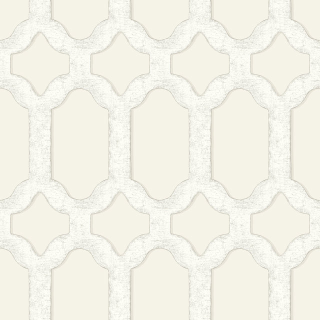 Chervil Cream Trellis Wallpaper with Geometric Quatrefoil Motif - Chesapeake 4134-72541