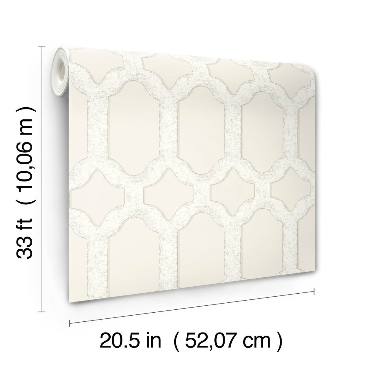 Chervil Cream Trellis Wallpaper with Geometric Quatrefoil Motif - Chesapeake 4134-72541