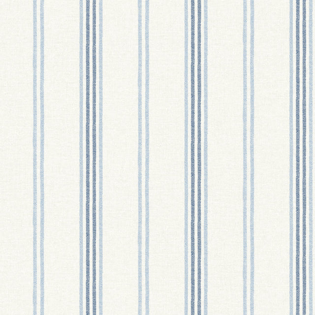 Lovage Blue Linen Stripe Wallpaper with Farmhouse Stripes Pattern - Chesapeake 4134-72546