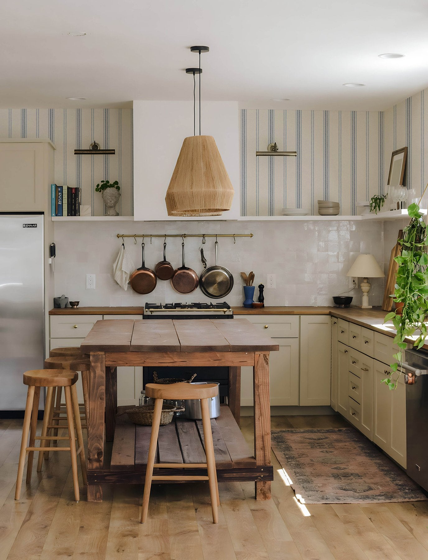 Lovage Blue Linen Stripe Wallpaper with Farmhouse Stripes Pattern - Chesapeake 4134-72546