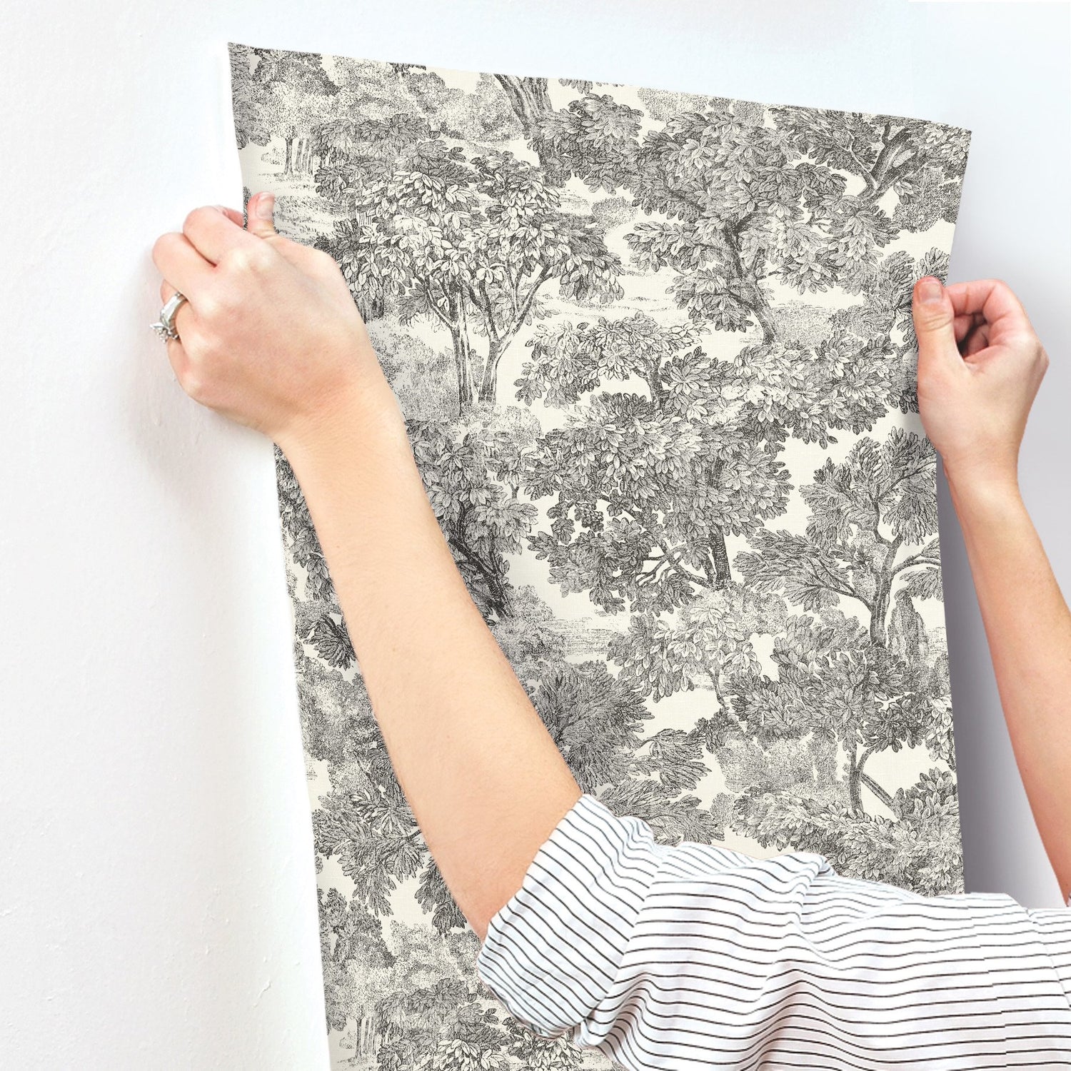 Spinney Black Toile Wallpaper with Botanical Trees Motif - Chesapeake 4134-72558