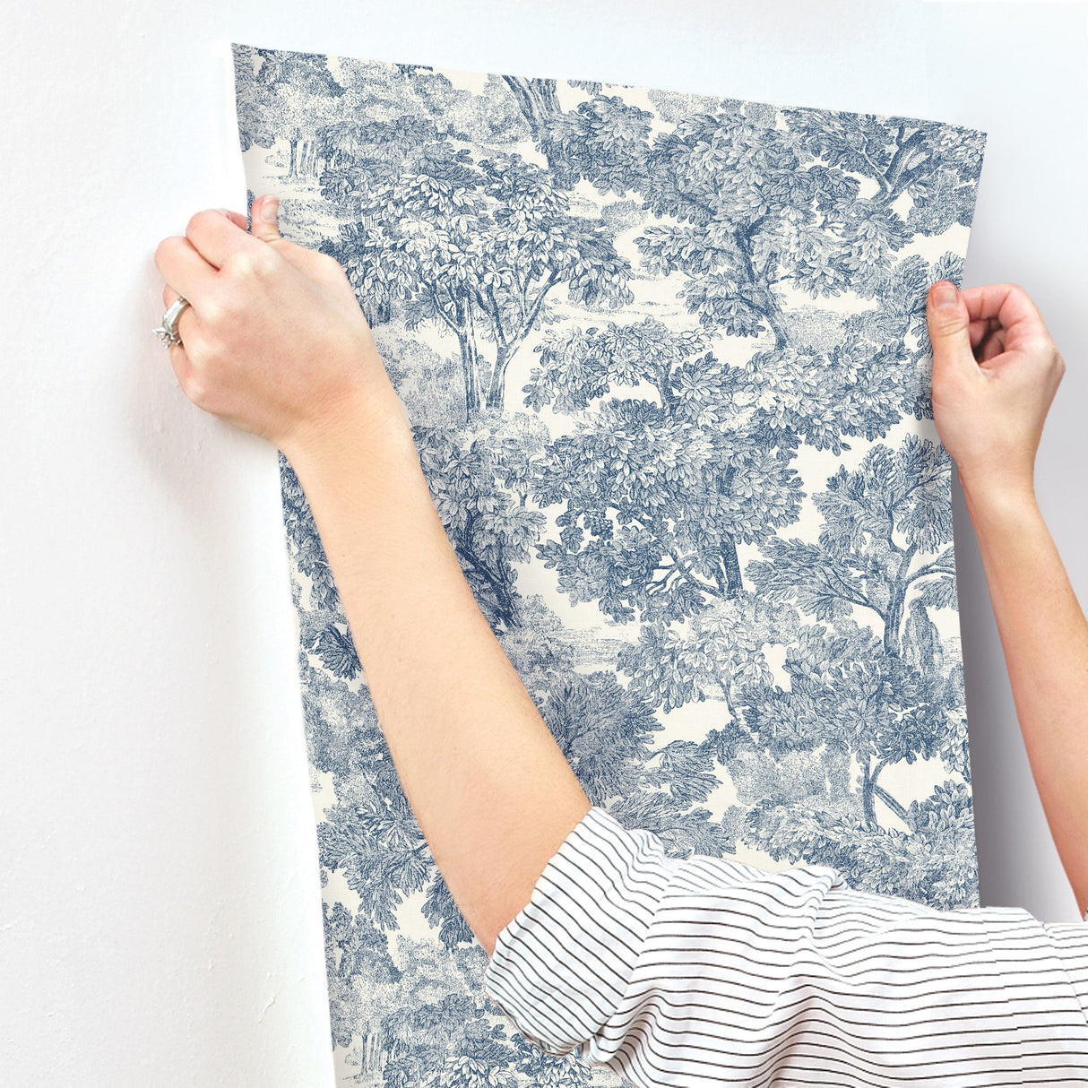 Spinney Blue Toile Wallpaper with Traditional Botanical Trees Motif - Chesapeake 4134-72559