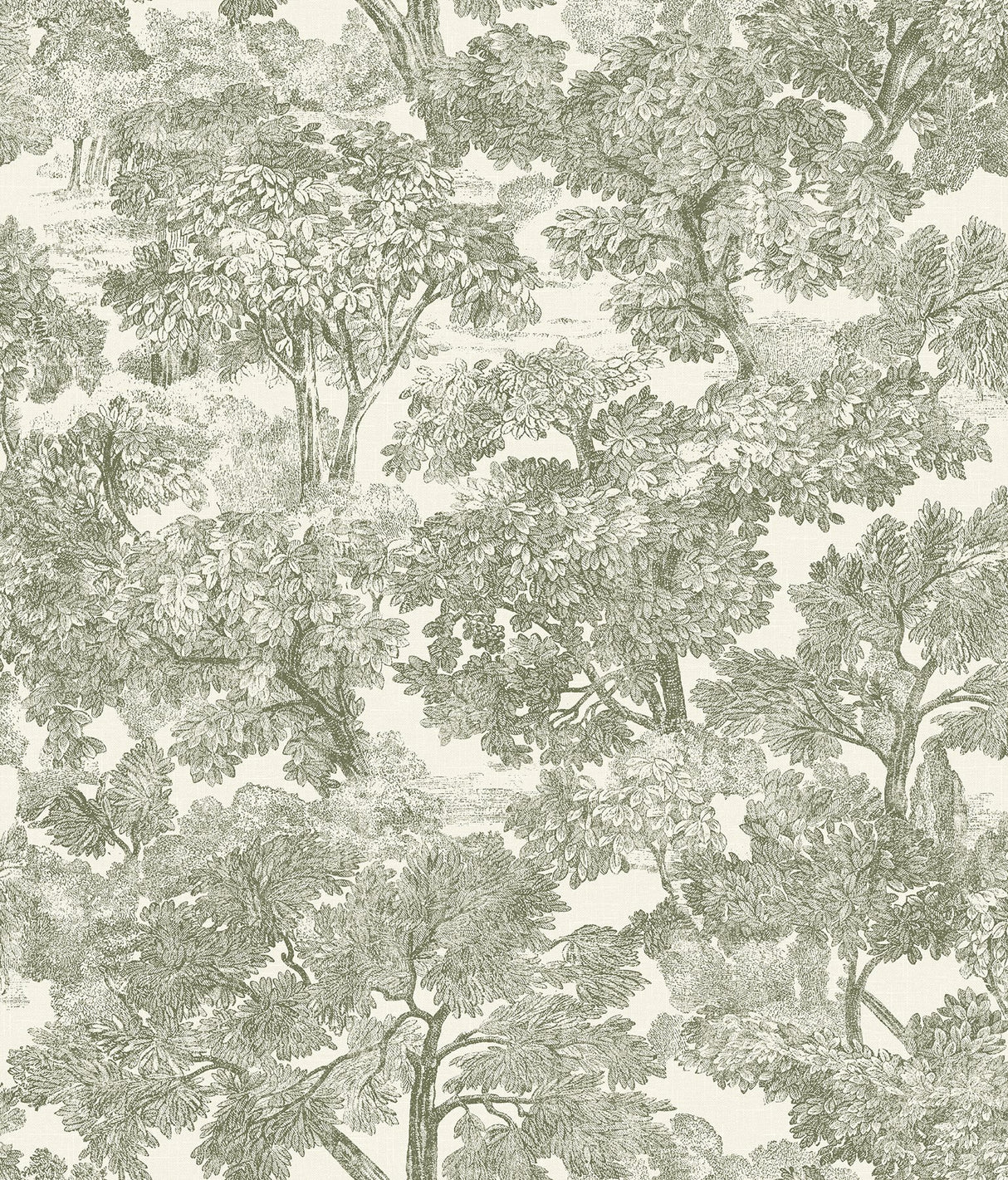 Spinney Green Toile Wallpaper with Traditional Trees Motif - Chesapeake 4134-72561