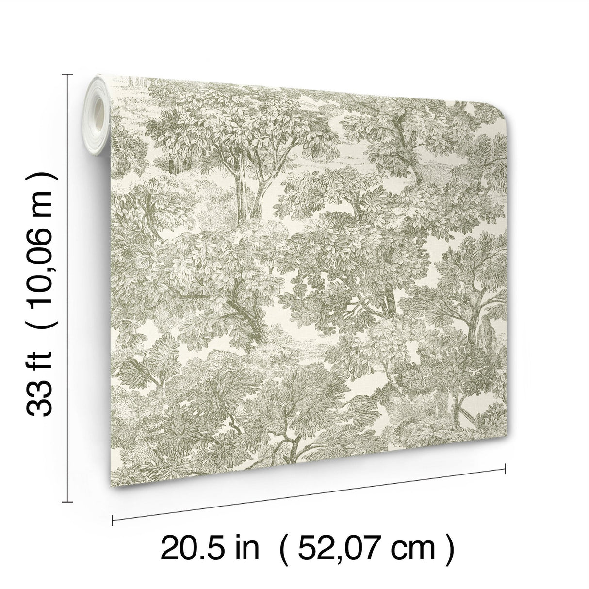 Spinney Green Toile Wallpaper with Traditional Trees Motif - Chesapeake 4134-72561