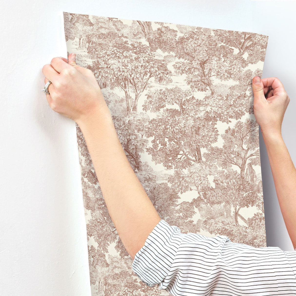 Spinney Red Toile Wallpaper with Traditional Botanical Trees Motif - Chesapeake 4134-72562