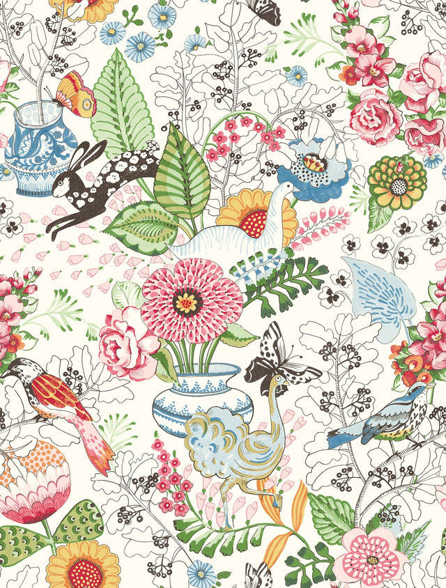 Whimsy Multicolor Fauna Wallpaper with Whimsical Animals Pattern - Brewster 4135-12801