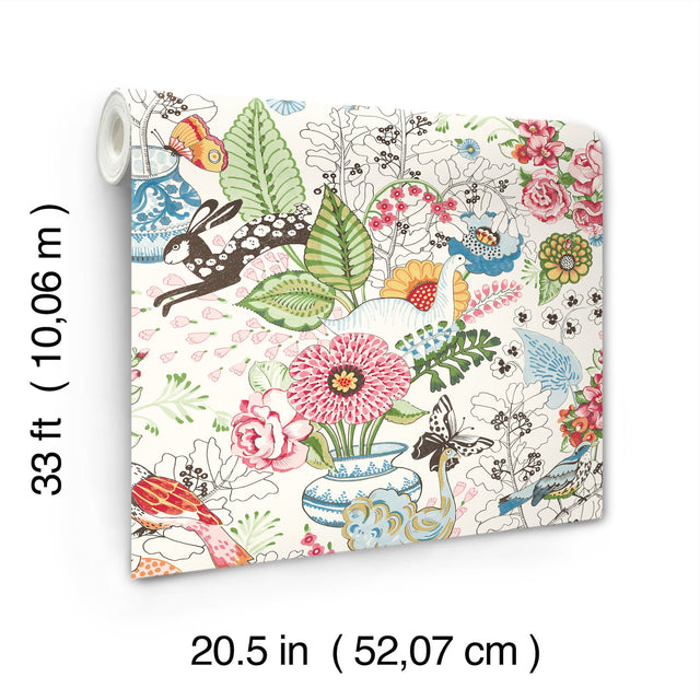 Whimsy Multicolor Fauna Wallpaper with Whimsical Animals Pattern - Brewster 4135-12801