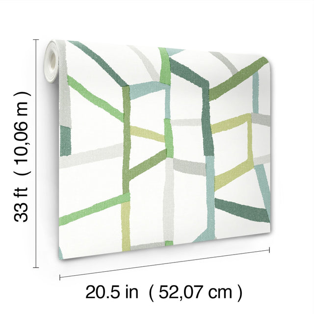 Tate Green Geometric Linen Wallpaper with Abstract Modern Pattern - A-Street Prints 4135-25847