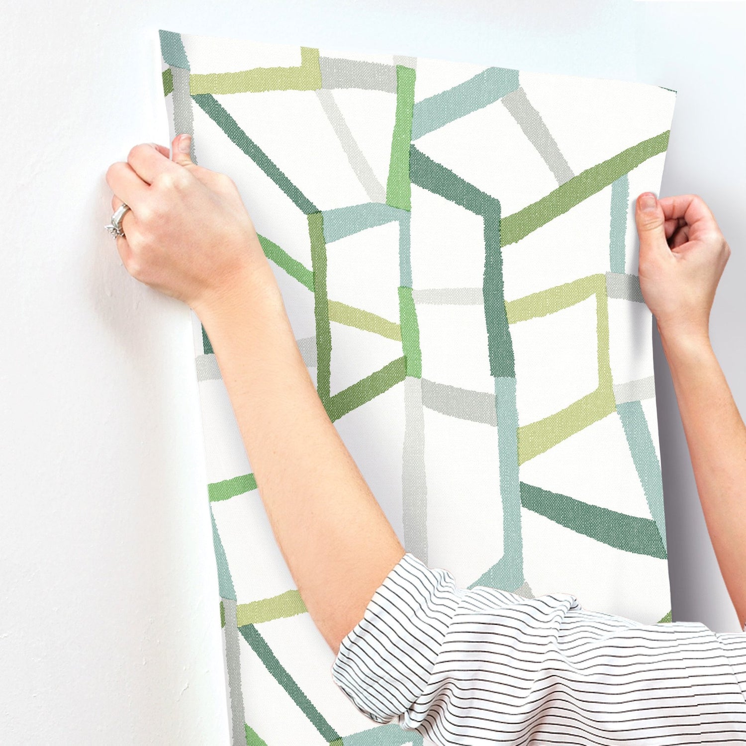 Tate Green Geometric Linen Wallpaper with Abstract Modern Pattern - A-Street Prints 4135-25847