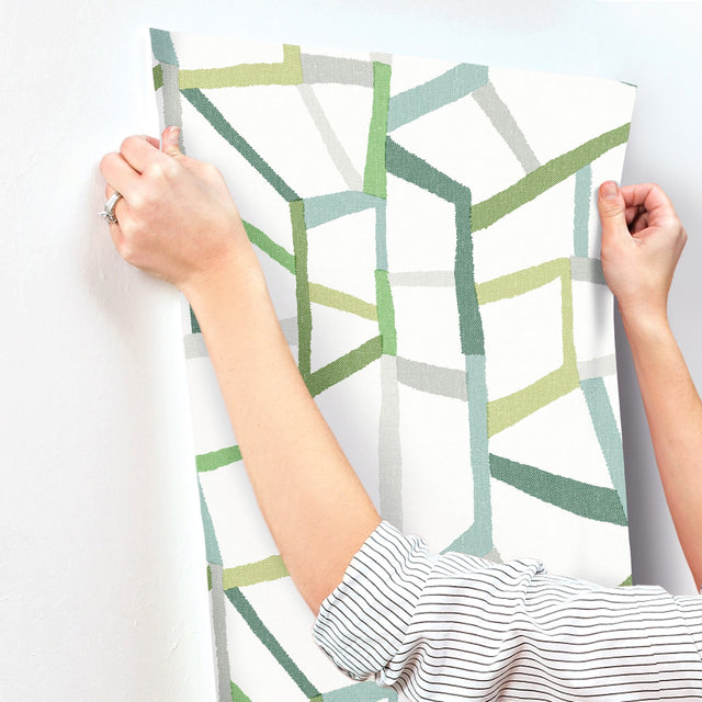 Tate Green Geometric Linen Wallpaper with Abstract Modern Pattern - A-Street Prints 4135-25847