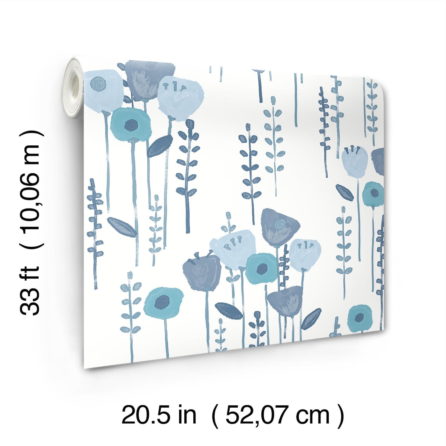 Mabel Blue Floral Field Wallpaper with Whimsical Botanical Flowers - A-Street Prints 4135-27274