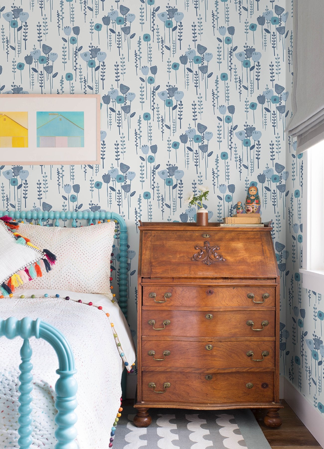 Mabel Blue Floral Field Wallpaper with Whimsical Botanical Flowers - A-Street Prints 4135-27274