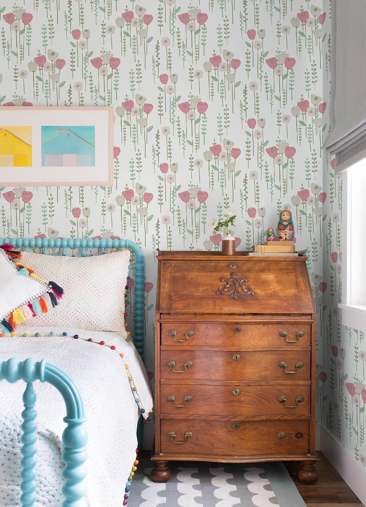 Mabel Pink Floral Field Wallpaper with Whimsical Botanical Flowers - A-Street Prints 4135-27275