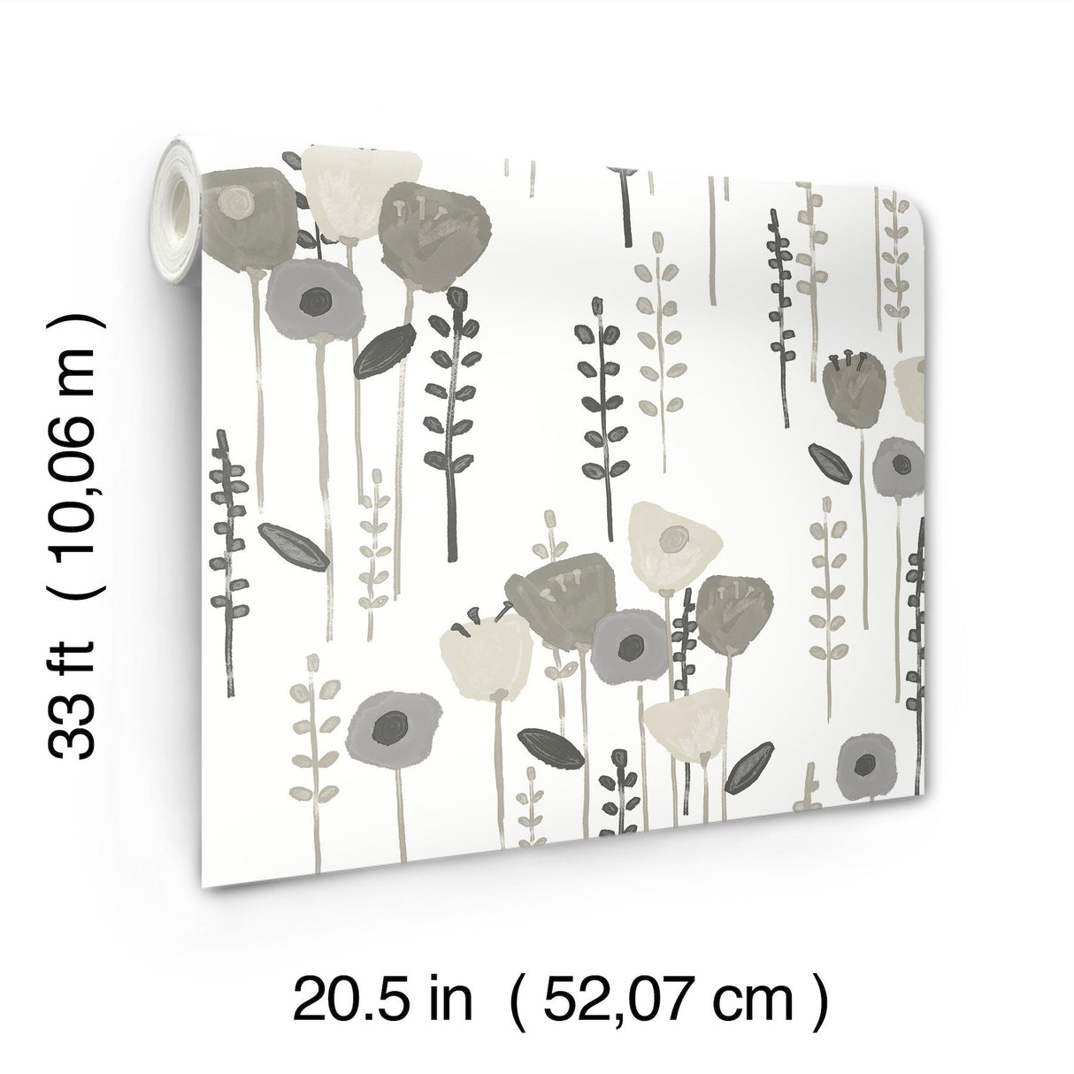 Mabel Grey Floral Field Wallpaper with Whimsical Botanical Flower Pattern - A-Street Prints 4135-27277