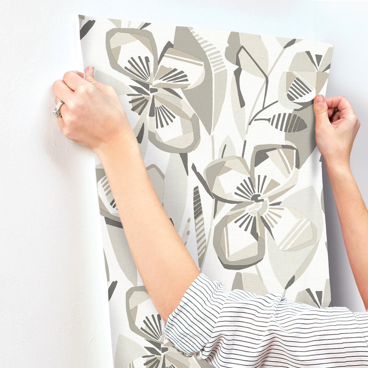 Nathalie Beige Abstract Blooms Wallpaper with Modern Botanical Flower Pattern, Raised Ink Textured - A-Street Prints 4135-27280