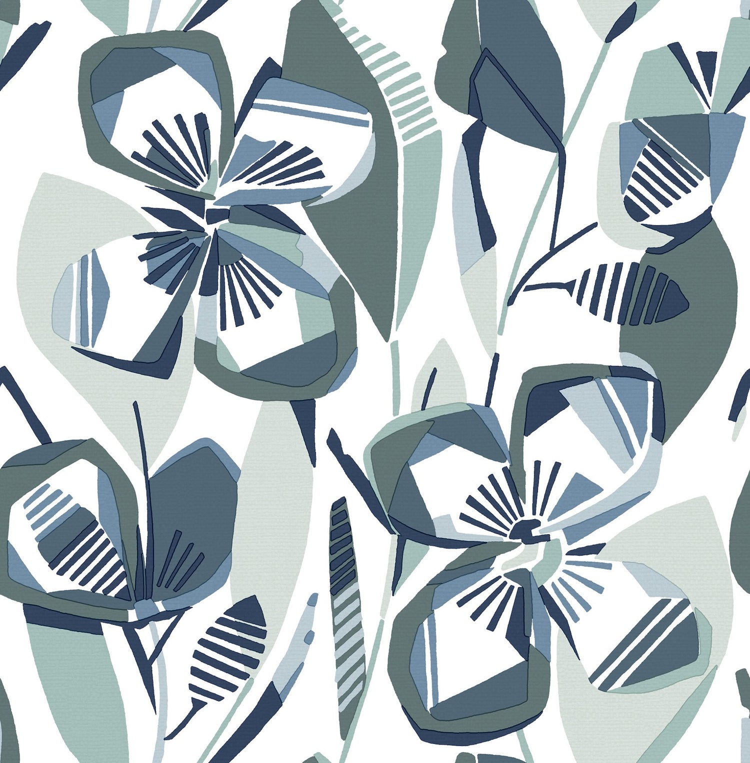 Nathalie Navy Abstract Blooms Wallpaper with Modern Botanical Flower Pattern - A-Street Prints 4135-27283