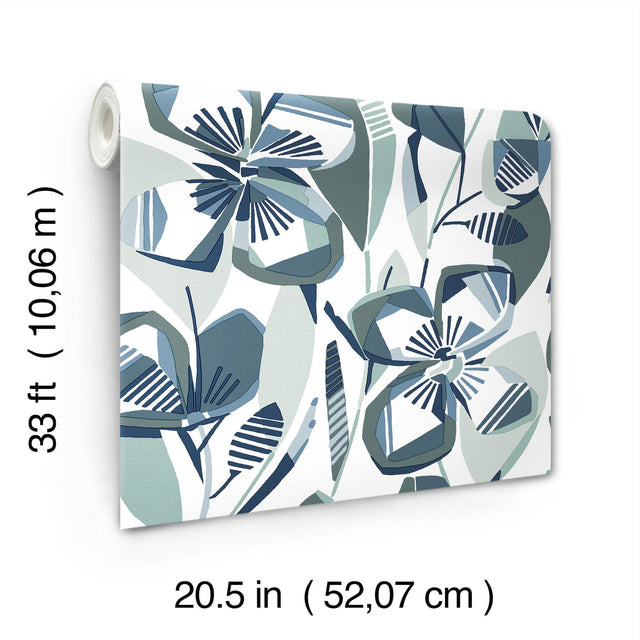 Nathalie Navy Abstract Blooms Wallpaper with Modern Botanical Flower Pattern - A-Street Prints 4135-27283