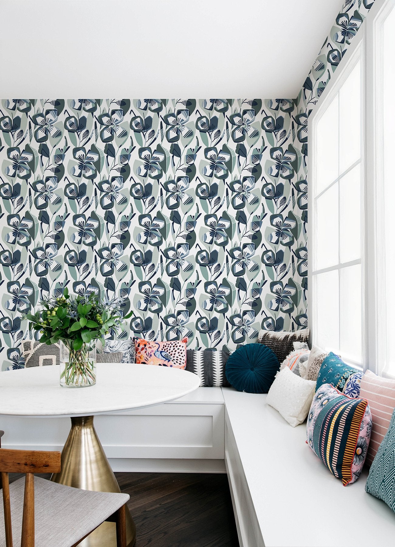 Nathalie Navy Abstract Blooms Wallpaper with Modern Botanical Flower Pattern - A-Street Prints 4135-27283
