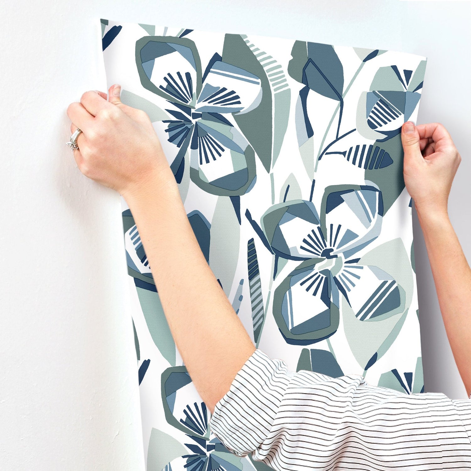Nathalie Navy Abstract Blooms Wallpaper with Modern Botanical Flower Pattern - A-Street Prints 4135-27283