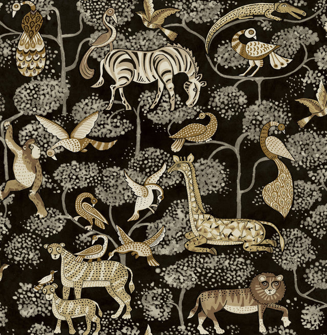Rigby Black Jungle Animals Wallpaper with Metallic Accents - A-Street Prints 4135-27287