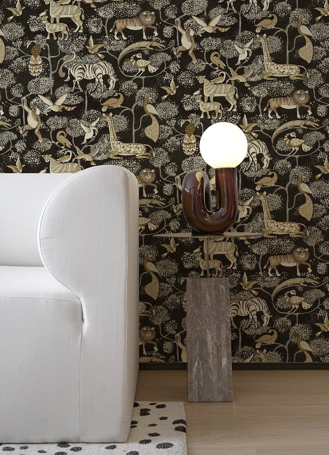 Rigby Black Jungle Animals Wallpaper with Metallic Accents - A-Street Prints 4135-27287