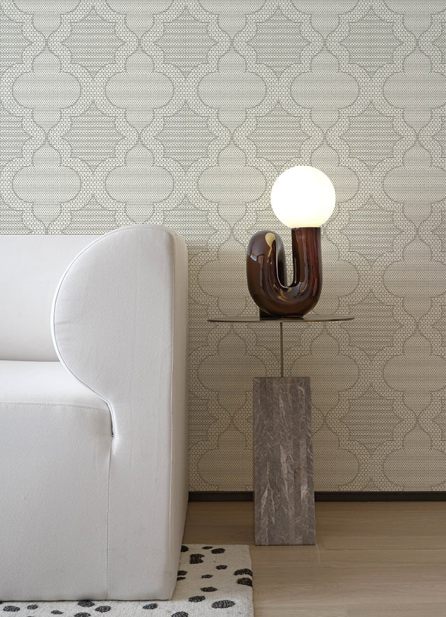 Ernest Charcoal Quilted Quatrefoil Wallpaper with Modern Graphic Quatrefoil Pattern - Brewster 4135-27290