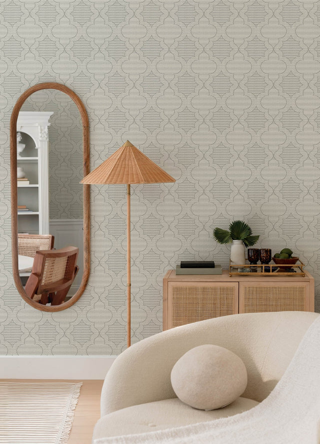 Ernest Charcoal Quilted Quatrefoil Wallpaper with Modern Graphic Quatrefoil Pattern - Brewster 4135-27290