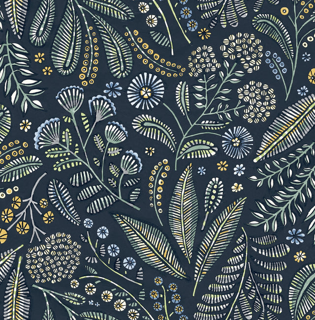 Briar Navy Floral Wallpaper with Bohemian Botanical Motif - A?Street Prints 4135-27293