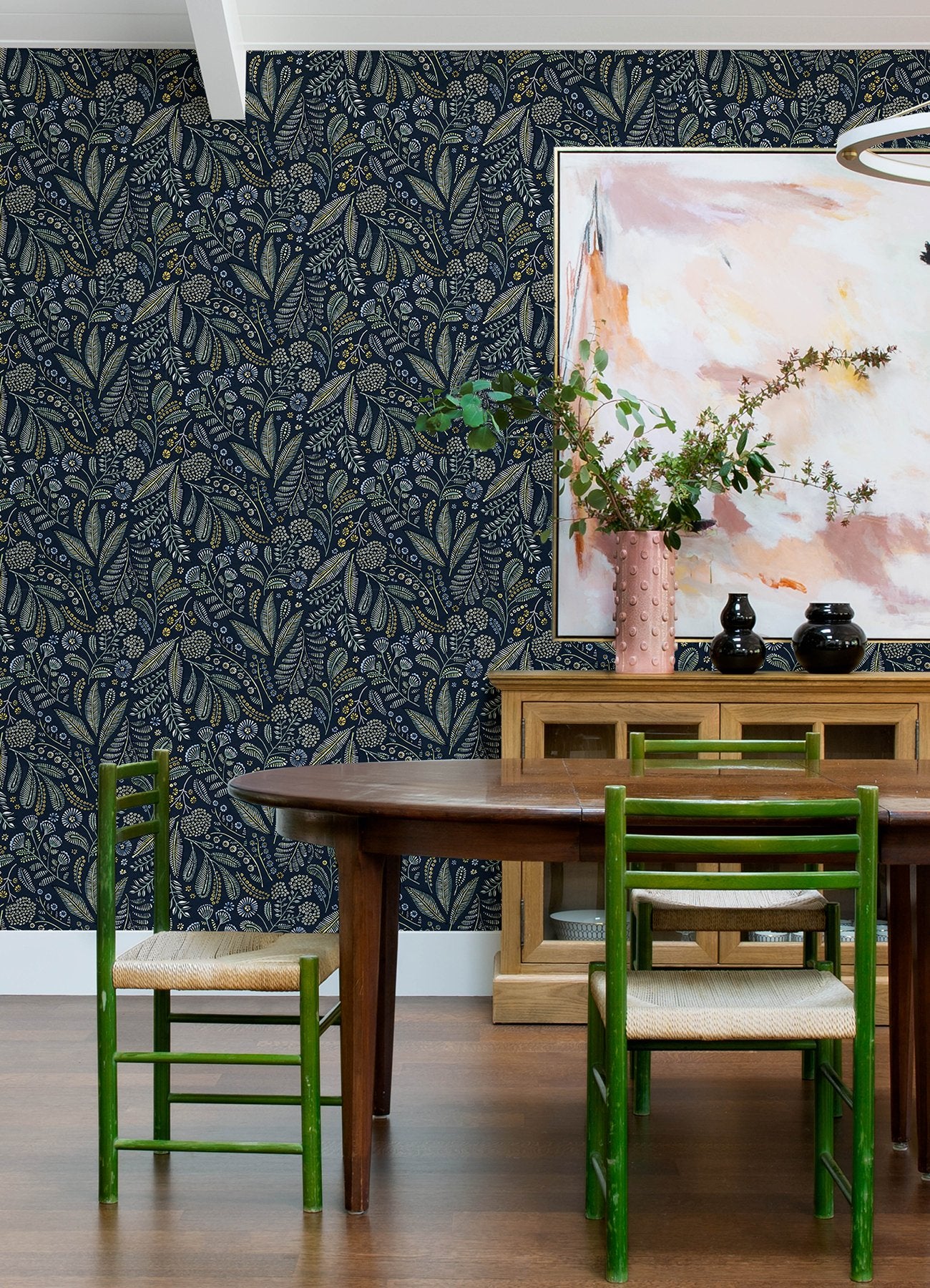 Briar Navy Floral Wallpaper with Bohemian Botanical Motif - A?Street Prints 4135-27293