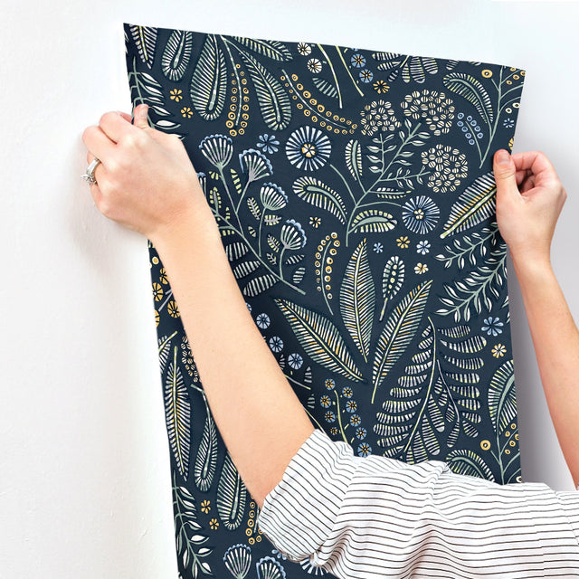 Briar Navy Floral Wallpaper with Bohemian Botanical Motif - A?Street Prints 4135-27293