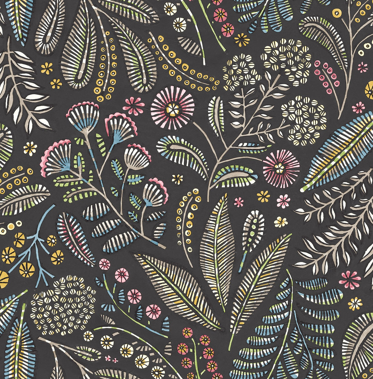 Briar Charcoal Floral Wallpaper with Bohemian Botanical Motif - A-Street Prints 4135-27294