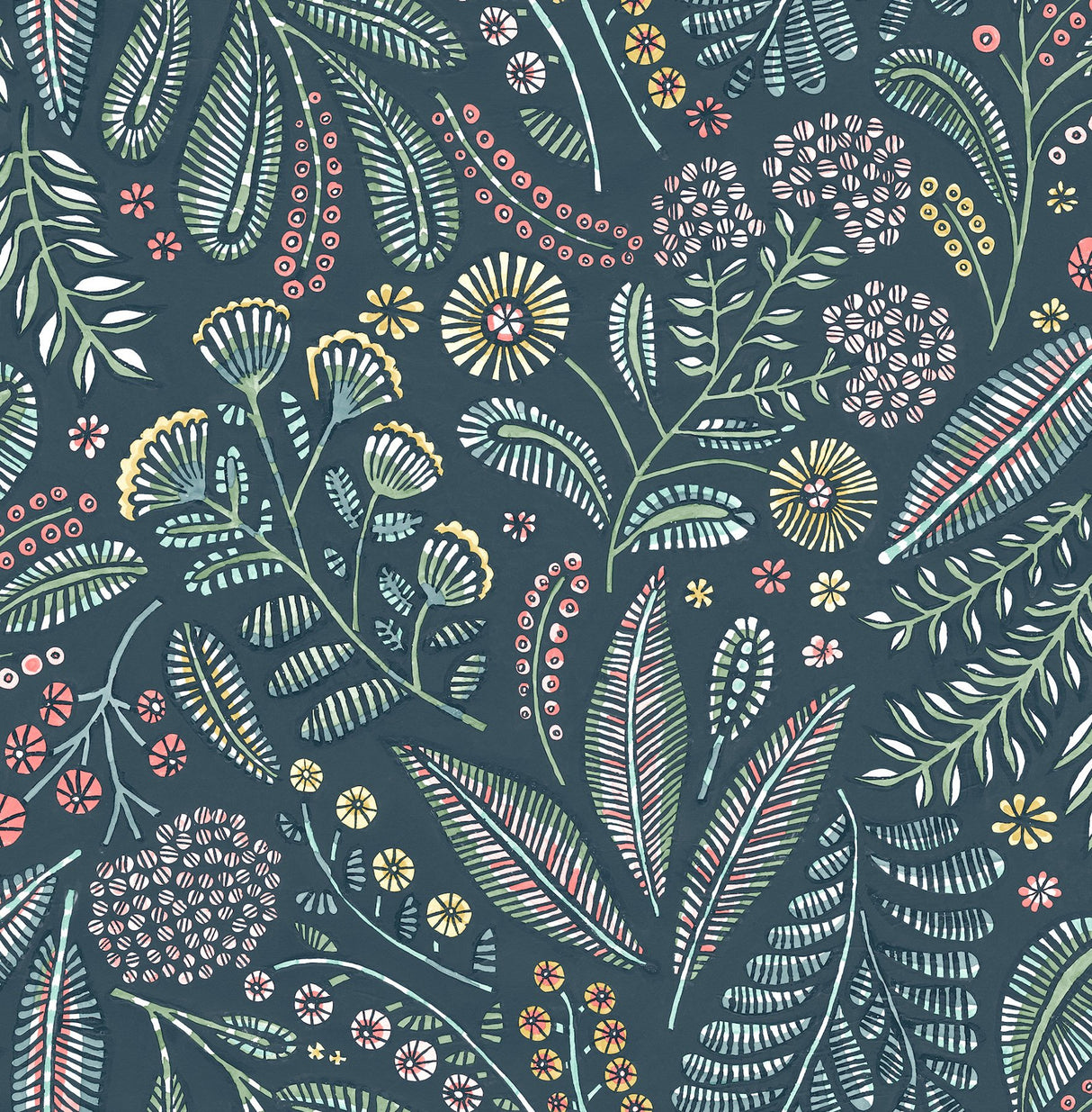 Briar Teal Floral Wallpaper with Botanical Bohemian Motif - A-Street Prints 4135-27295