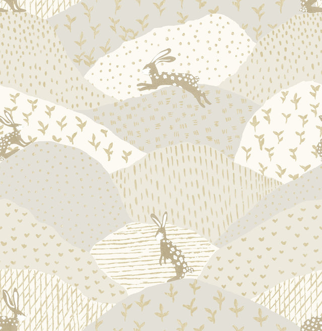 Peter Light Grey Rabbit Fields Wallpaper with Whimsical Animal Pattern - Brewster 4135-27298