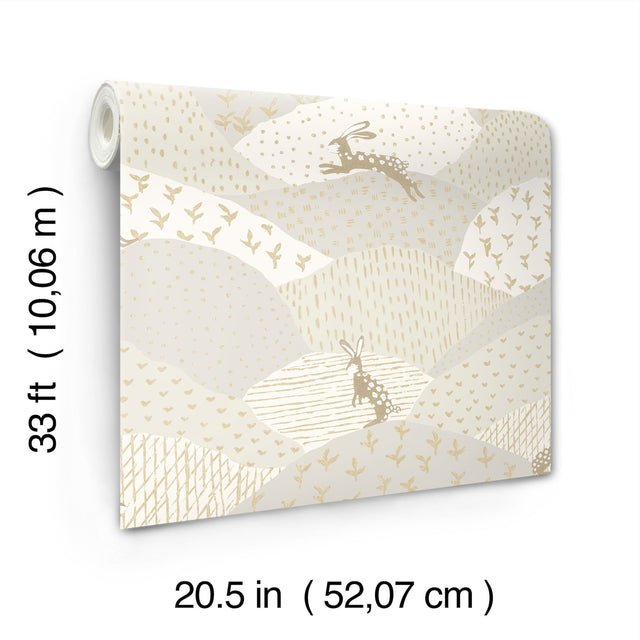 Peter Light Grey Rabbit Fields Wallpaper with Whimsical Animal Pattern - Brewster 4135-27298