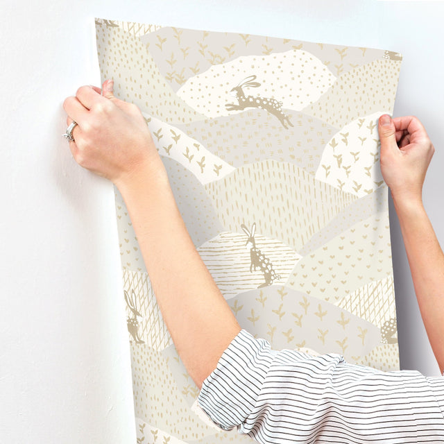 Peter Light Grey Rabbit Fields Wallpaper with Whimsical Animal Pattern - Brewster 4135-27298