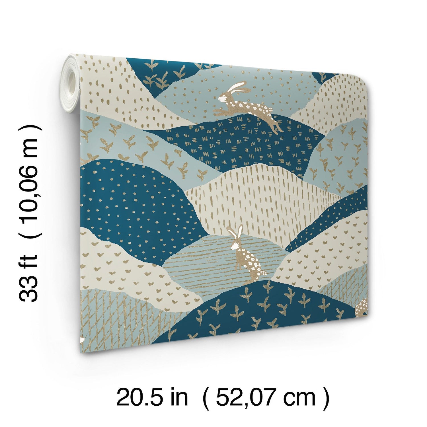 Peter Blue Rabbit Fields Wallpaper with Whimsical Animal Patchwork Motif - Brewster 4135-27300