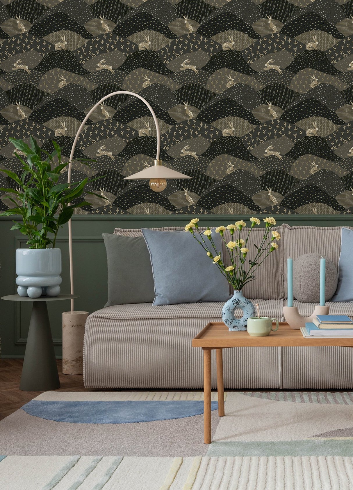 Peter Black Rabbit Fields Wallpaper with Metallic Whimsical Animal Pattern - A-Street Prints 4135-27301