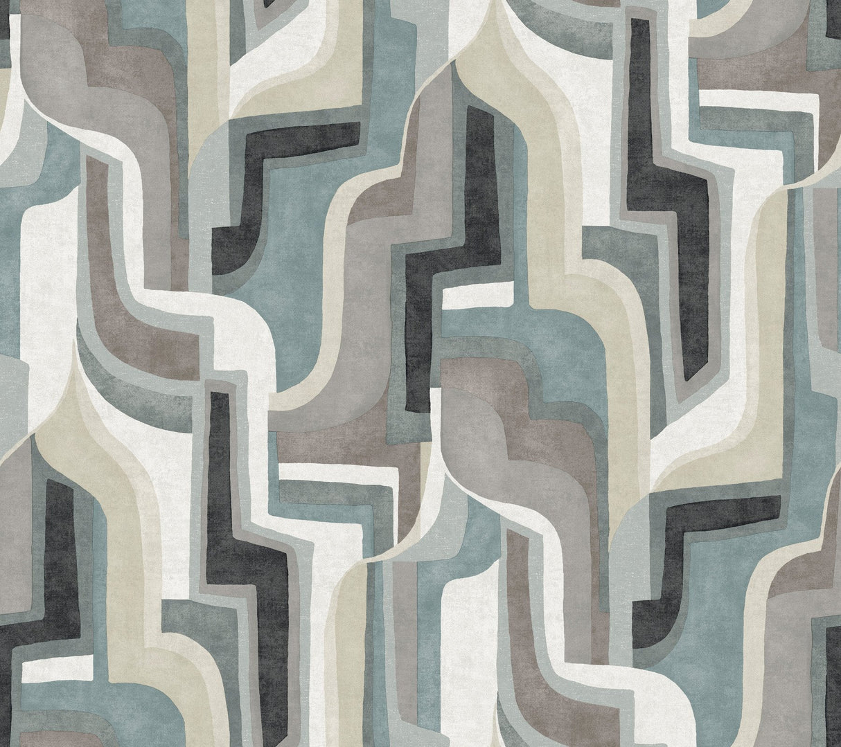 Tulum Denim Surreal Shapes Blue Wallpaper with Modern Abstract Metallic Design - Brewster 4135-72702