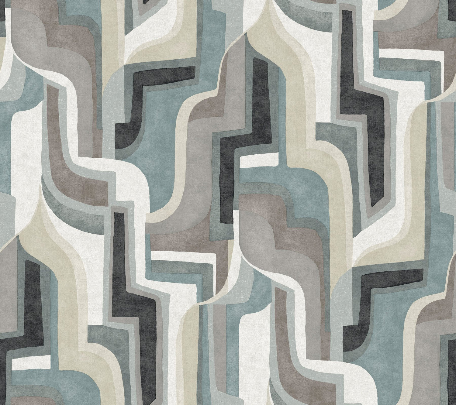 Tulum Denim Surreal Shapes Blue Wallpaper with Modern Abstract Metallic Design - Brewster 4135-72702