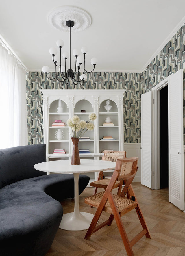 Tulum Denim Surreal Shapes Blue Wallpaper with Modern Abstract Metallic Design - Brewster 4135-72702