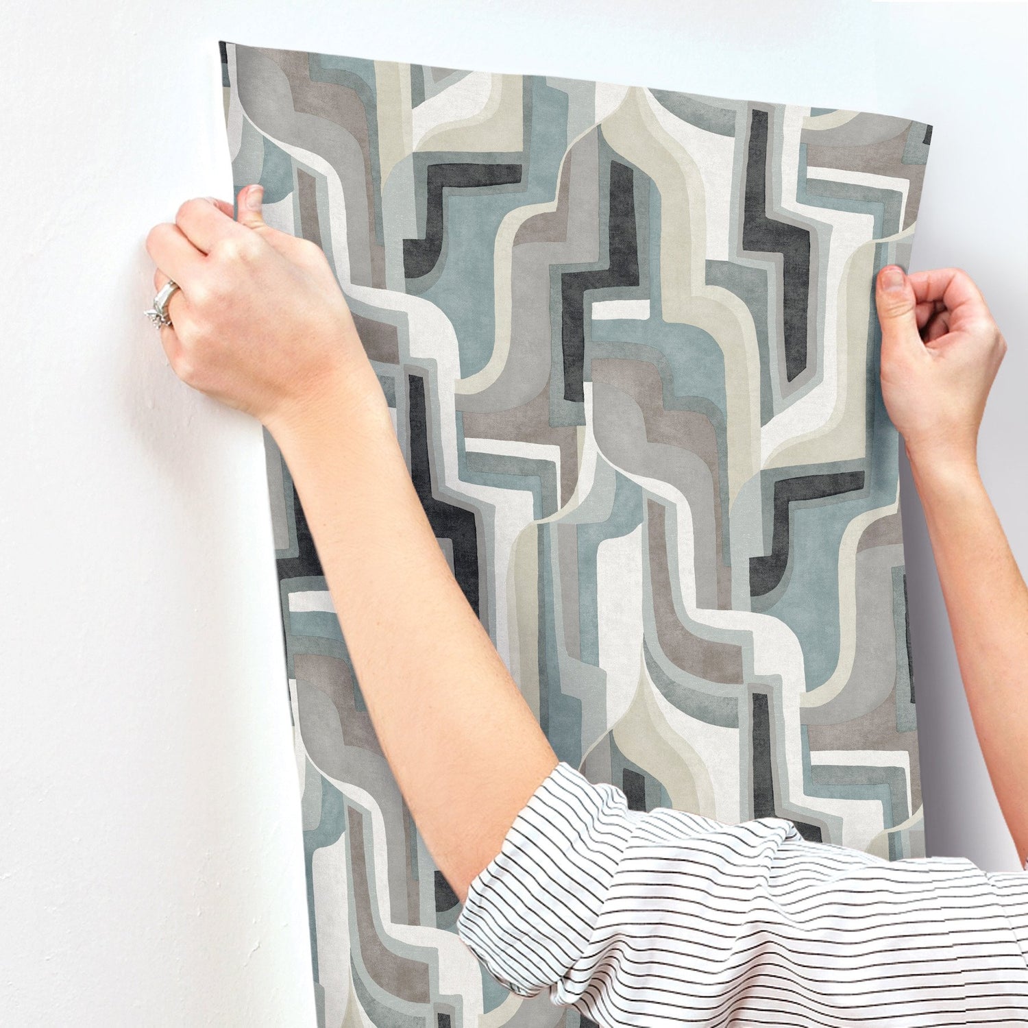 Tulum Denim Surreal Shapes Blue Wallpaper with Modern Abstract Metallic Design - Brewster 4135-72702