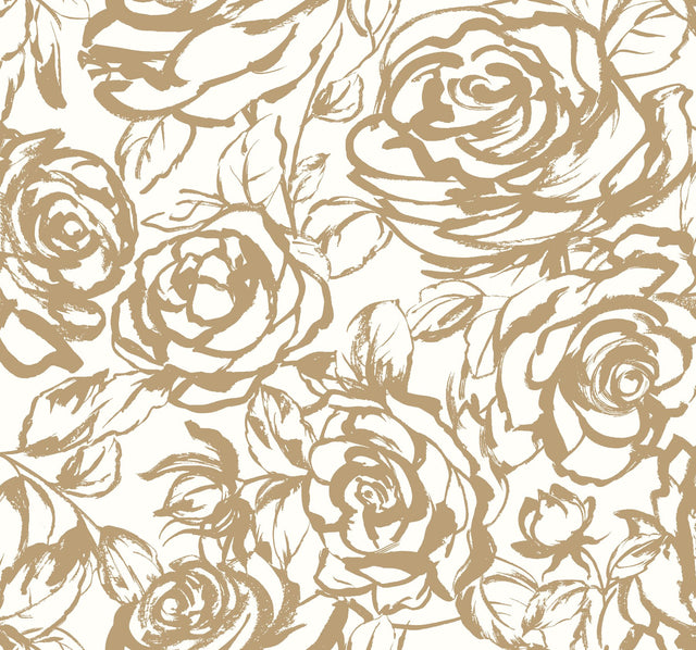 Nelda Gold Rose Wallpaper with Modern Botanical Flower Pattern - A-Street Prints 4135-72708