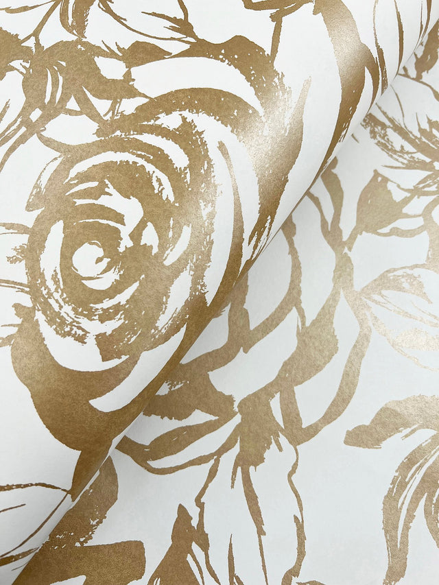 Nelda Gold Rose Wallpaper with Modern Botanical Flower Pattern - A-Street Prints 4135-72708