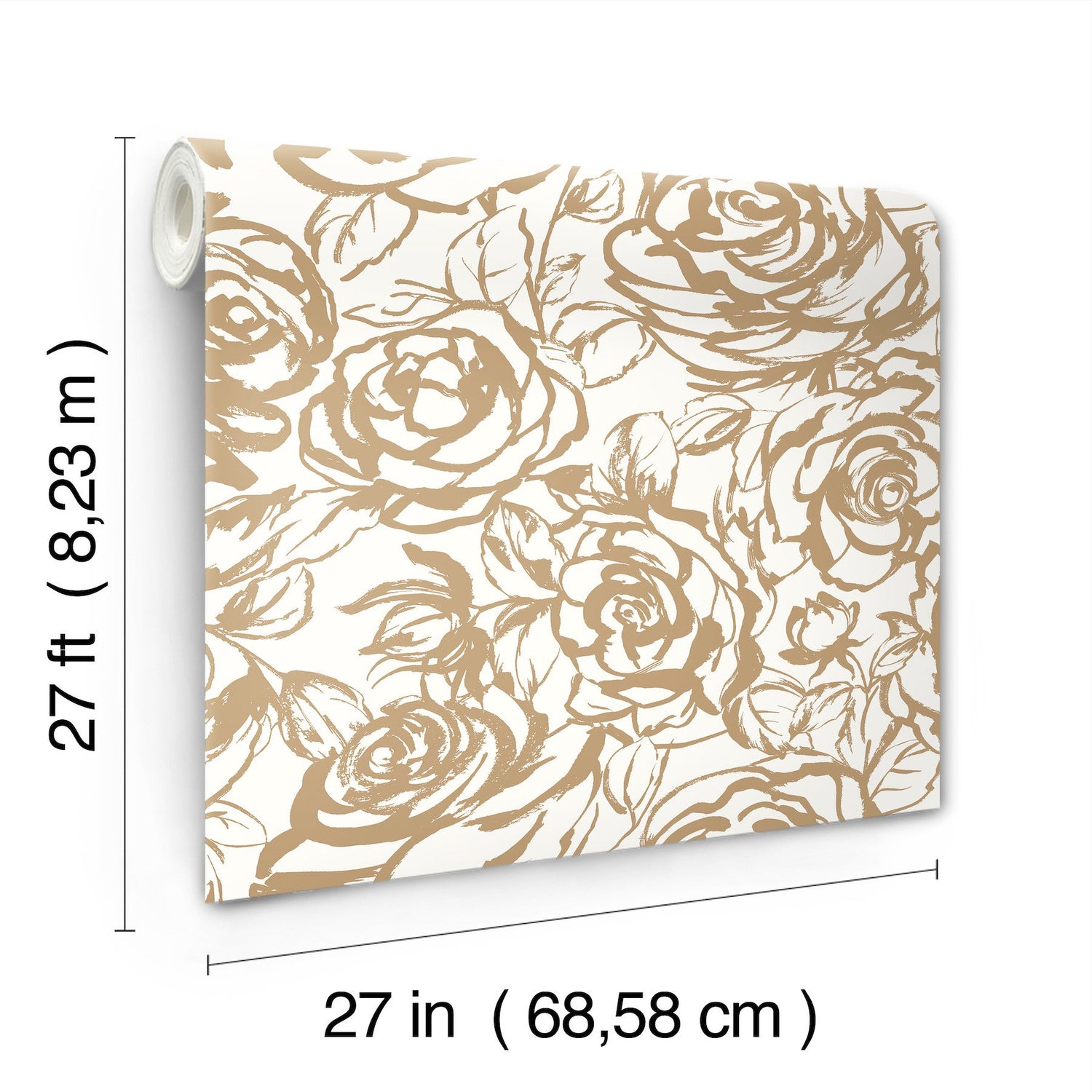 Nelda Gold Rose Wallpaper with Modern Botanical Flower Pattern - A-Street Prints 4135-72708