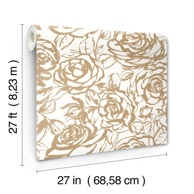 Nelda Gold Rose Wallpaper with Modern Botanical Flower Pattern - A-Street Prints 4135-72708