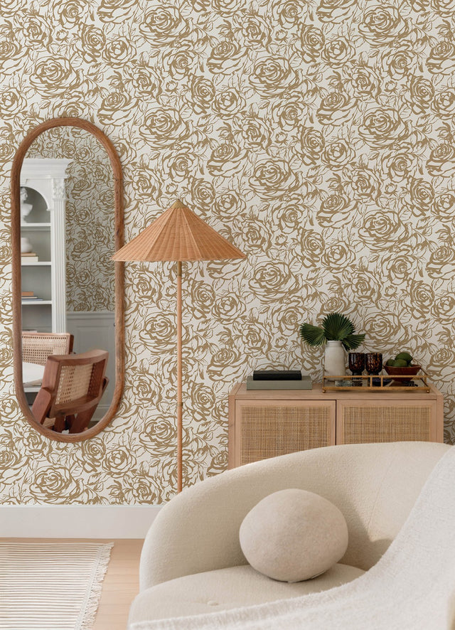 Nelda Gold Rose Wallpaper with Modern Botanical Flower Pattern - A-Street Prints 4135-72708