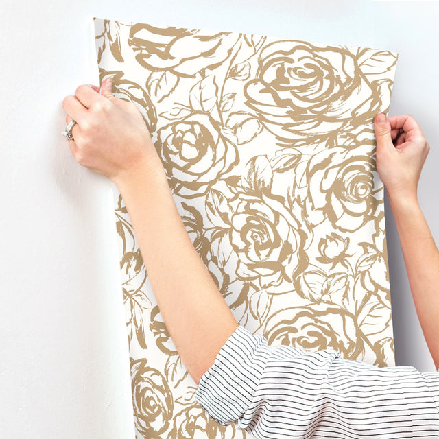 Nelda Gold Rose Wallpaper with Modern Botanical Flower Pattern - A-Street Prints 4135-72708