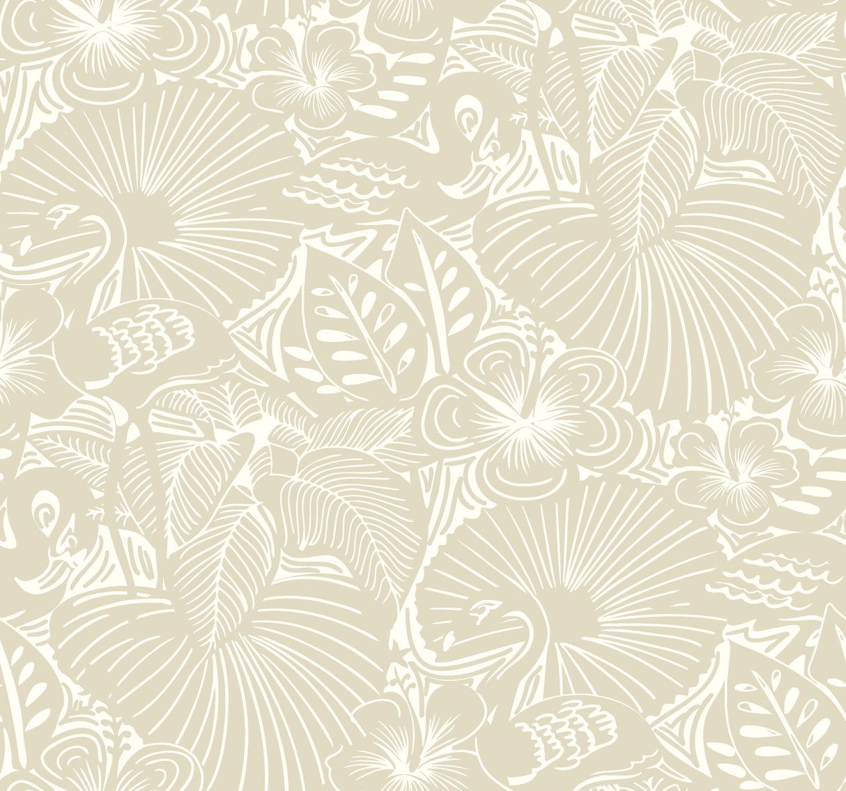 Idalia Beige Floral Flamingo Wallpaper with Tropical Animal Motif - A-Street Prints 4135-72713