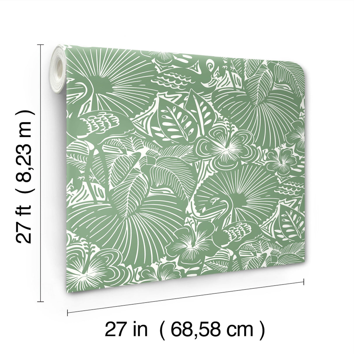Idalia Green Floral Flamingo Wallpaper with Tropical Animals Motif - A-Street Prints 4135-72714